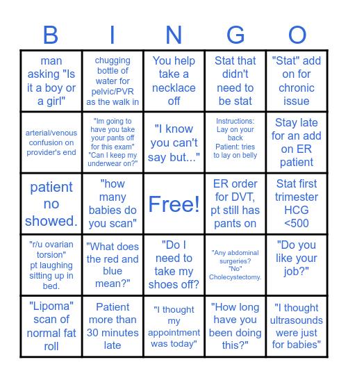 Ultrasound Bingo Card