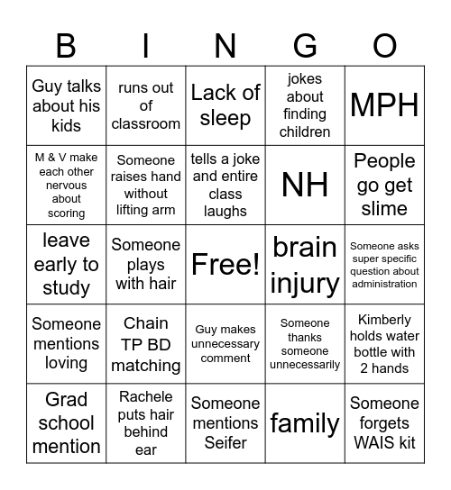 Thursday Bingo Card