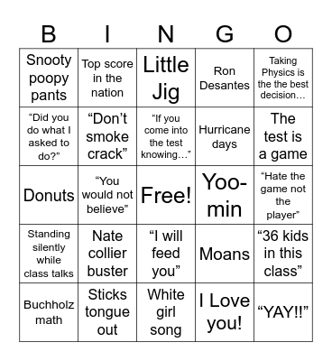 Mr. Watts BINGO! Bingo Card