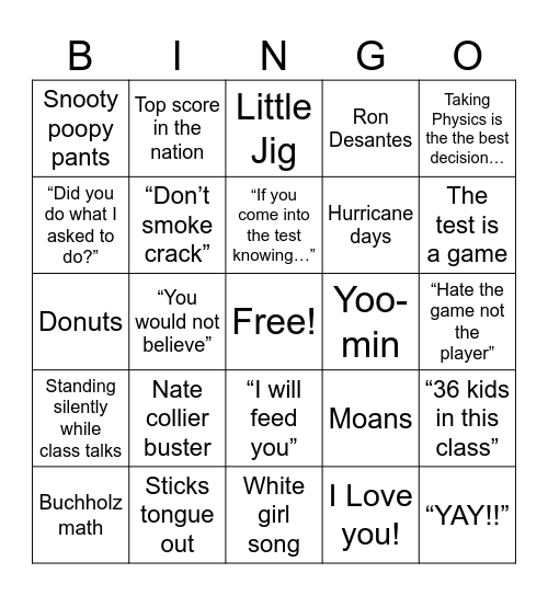 Mr. Watts BINGO! Bingo Card