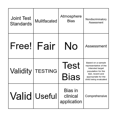 Ethic and Legal Issues in Psycoedu. Assess Bingo Card