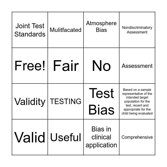 Ethic and Legal Issues in Psycoedu. Assess Bingo Card