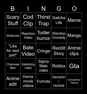 Tiktok bingo Card