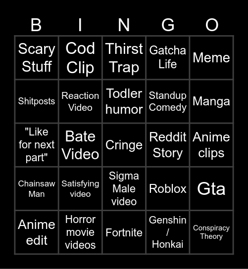 Tiktok bingo Card