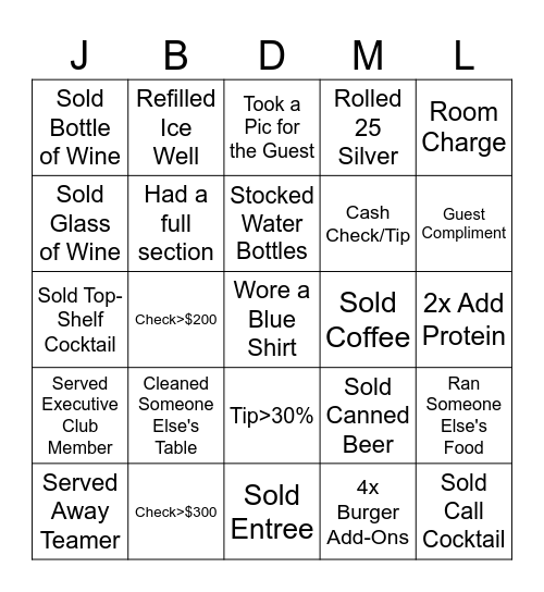 Gameday BINGO Card