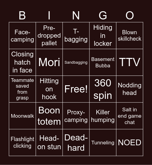 Dead by Daylight Bingo Card