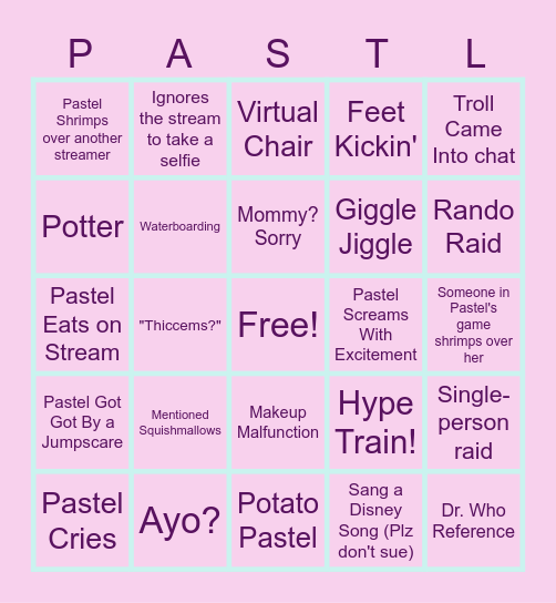 Past'l Bingo! Bingo Card