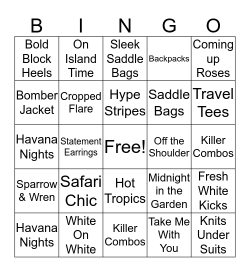 Spring Trends Bingo Card