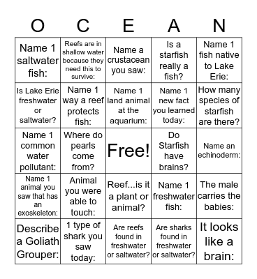 Your aquarium experience Bingo Card