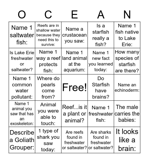 Your aquarium experience Bingo Card