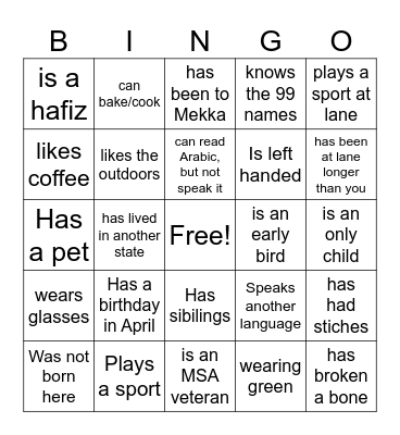 Find someone who... Bingo Card