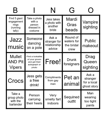 Jess' Bachelorette BINGOOOO Bingo Card