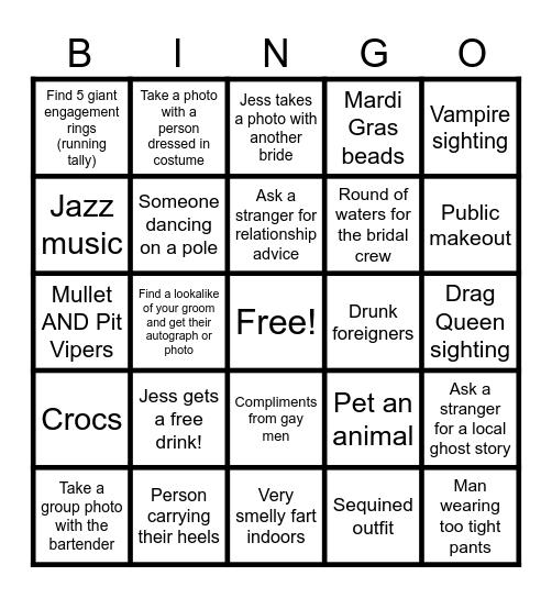 Jess' Bachelorette BINGOOOO Bingo Card