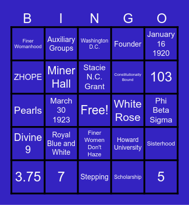 All About Zeta Phi Beta Bingo Card