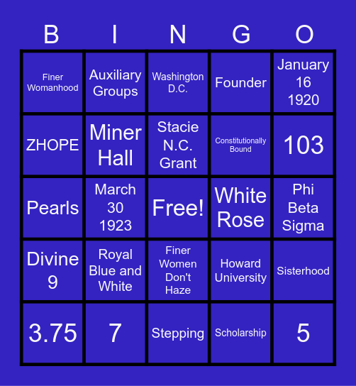 All About Zeta Phi Beta Bingo Card