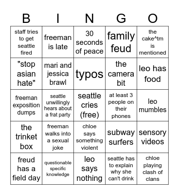 olympia staff bingo Card