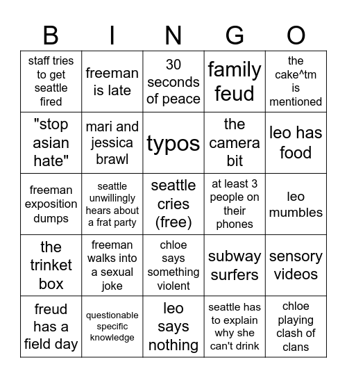 olympia staff bingo Card