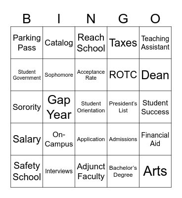 College! Bingo Card