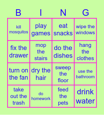 Verb Phrases Bingo Card