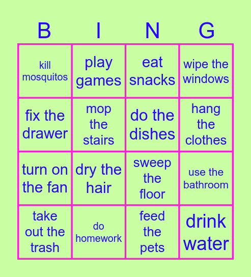 Verb Phrases Bingo Card