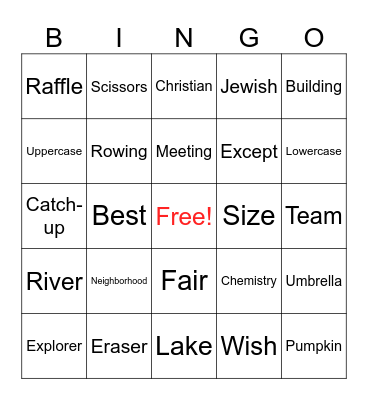 Vocabulaire Bingo Card