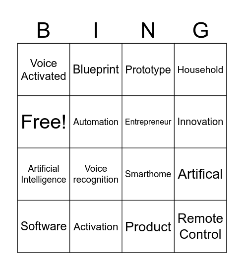 Smart Homes Vocabulary Bingo Card
