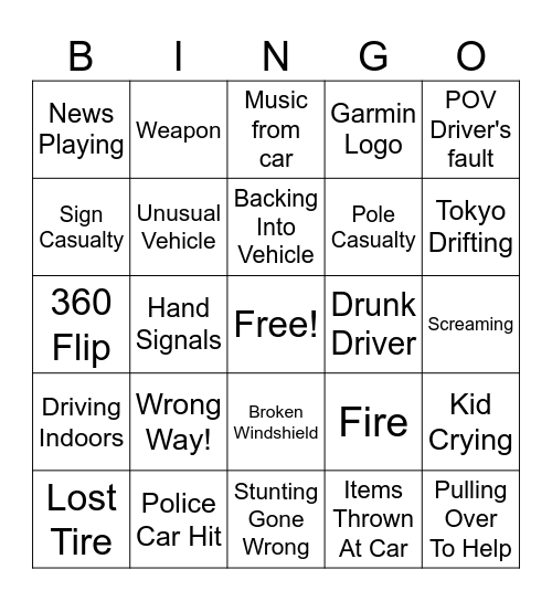 Idiots in Cars Bingo v3.0 💥🚗 Bingo Card