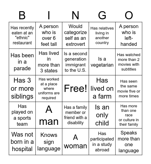 DEI BINGO Card