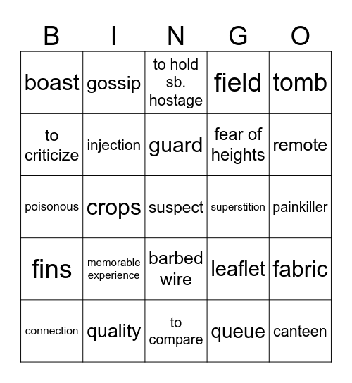 Vocabulary Revision - September Bingo Card