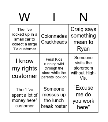 Colonnades Sunday Bingo Card