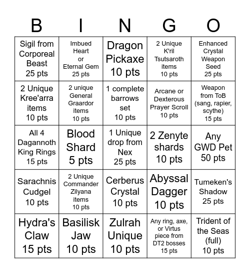 Soul M8 Clan Bingo Card