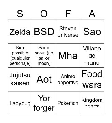Sofa Jueves Bingo Card