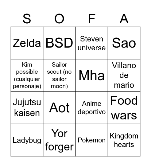 Sofa Jueves Bingo Card