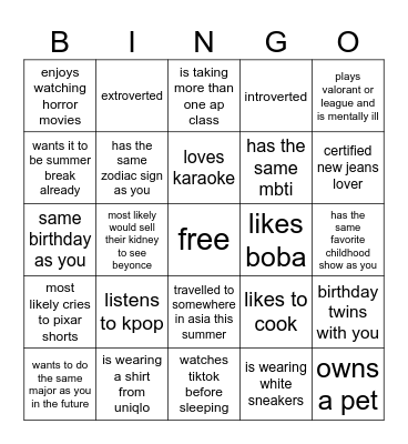 Ice Breaker Bingo Card