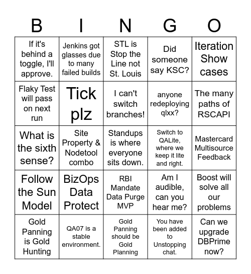 Sixth Sense Bingo Card