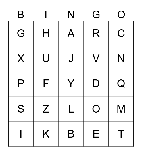 AUSLAN FINGERSPELLING BINGO Card