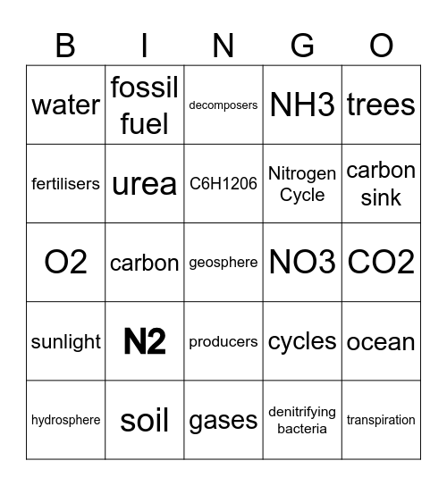 Biogeochemical Cycles Bingo Card