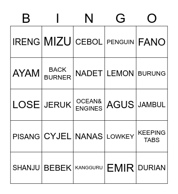 Untitled Bingo Card