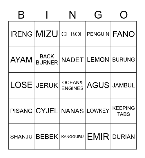 Untitled Bingo Card