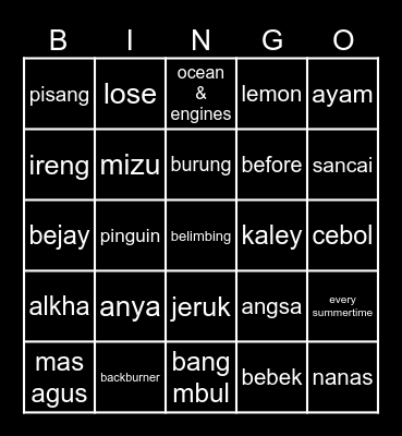 pnya cyjel🐯 Bingo Card