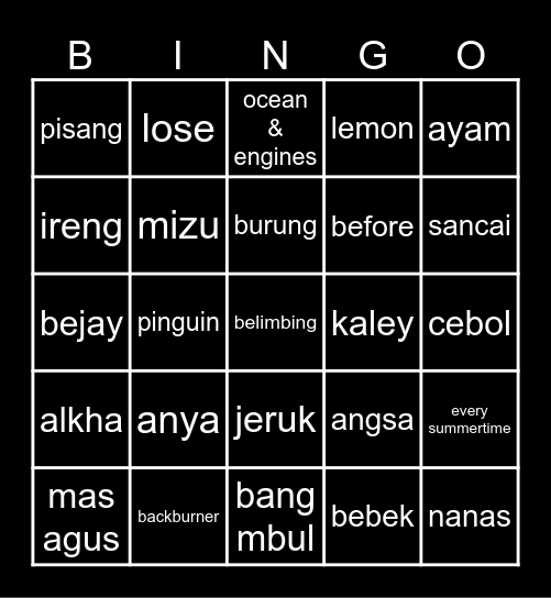 pnya cyjel🐯 Bingo Card