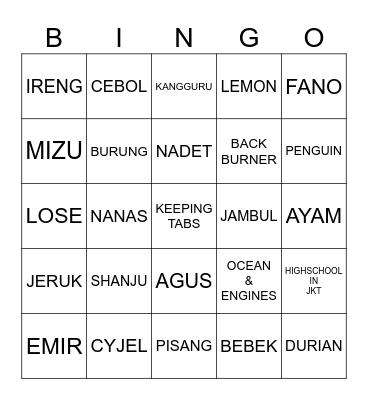 Untitled Bingo Card