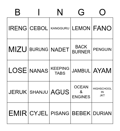 Untitled Bingo Card