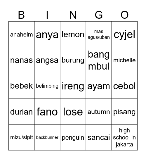 Untitled Bingo Card