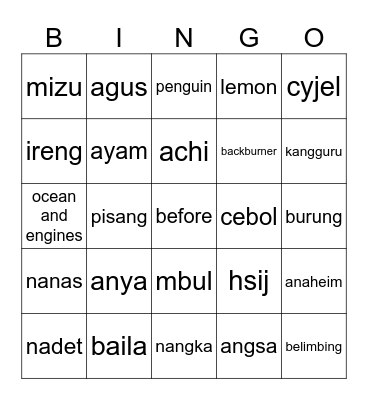 Untitled Bingo Card