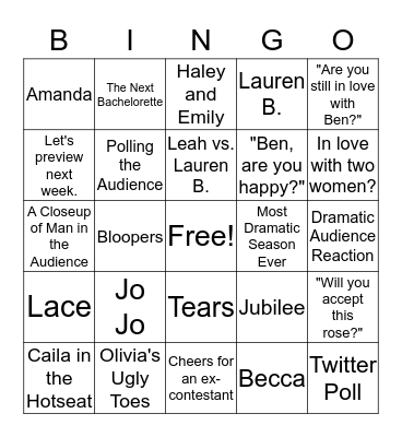 Bachelor- Women Tell All Bingo Card