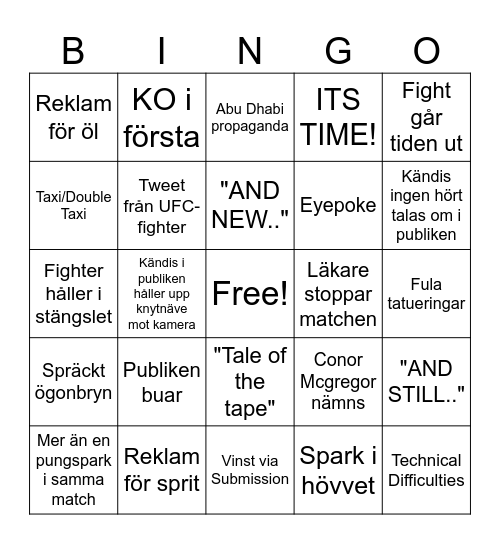 UFC Bingo Card