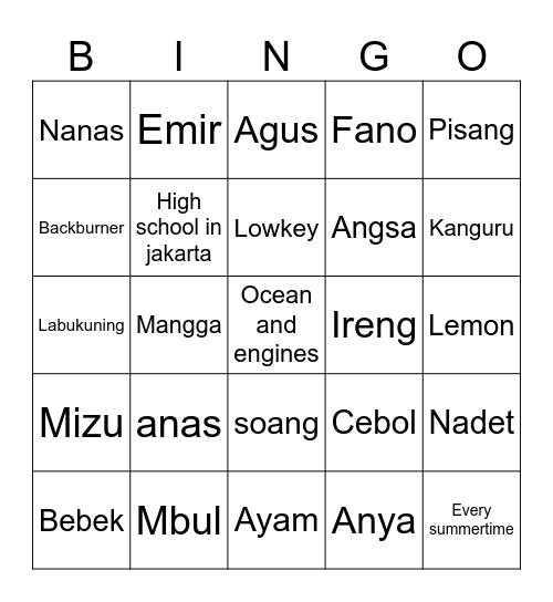 Untitled Bingo Card