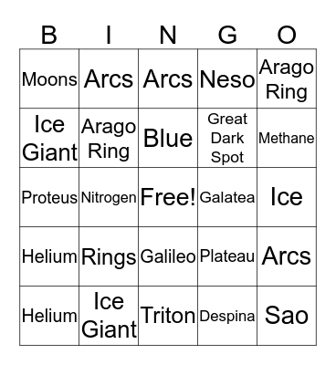 Neptune Bingo Card