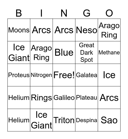 Neptune Bingo Card